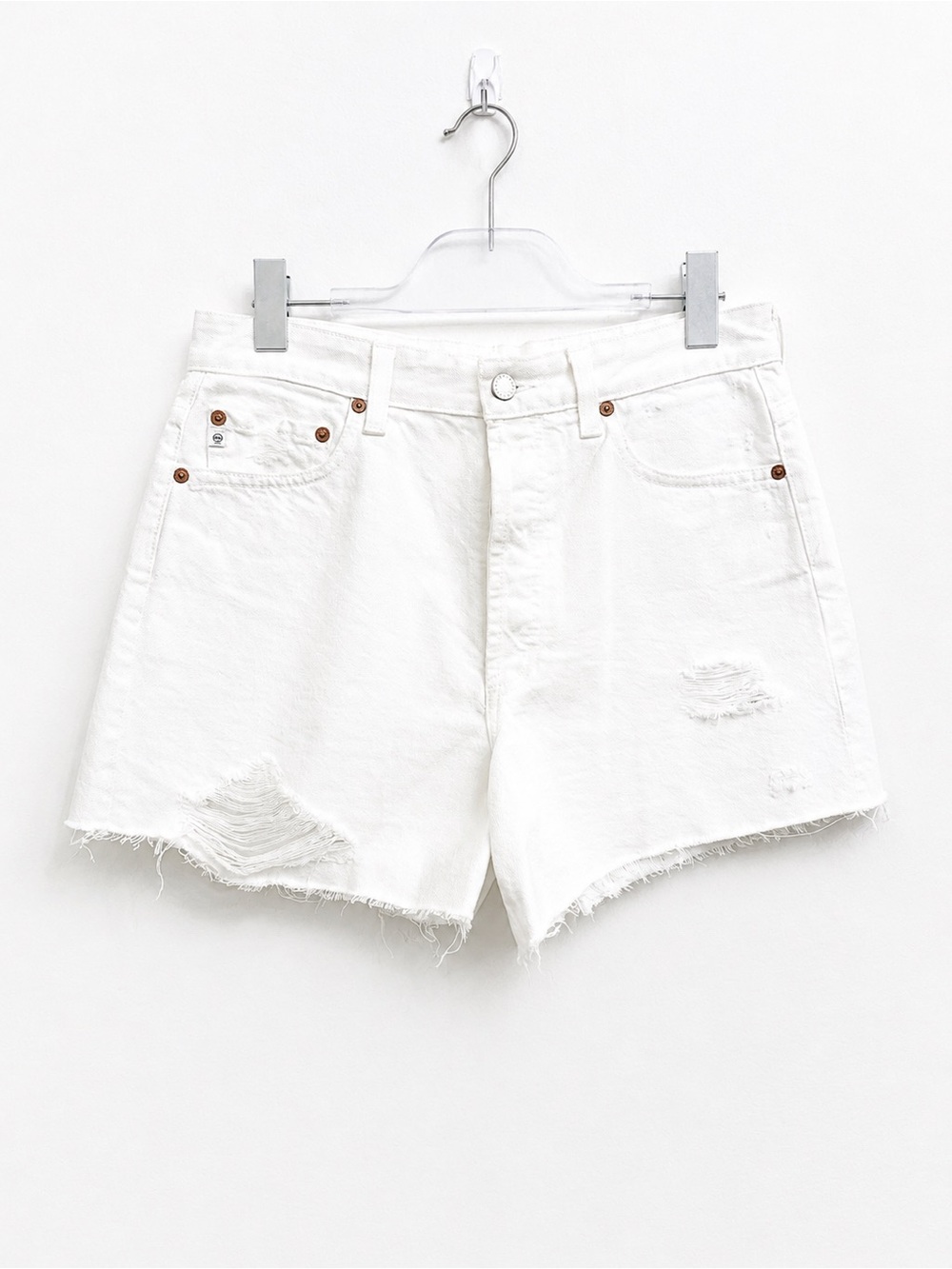AG "High Rise Wedgie" Alexxis Short - White Distressed Denim
